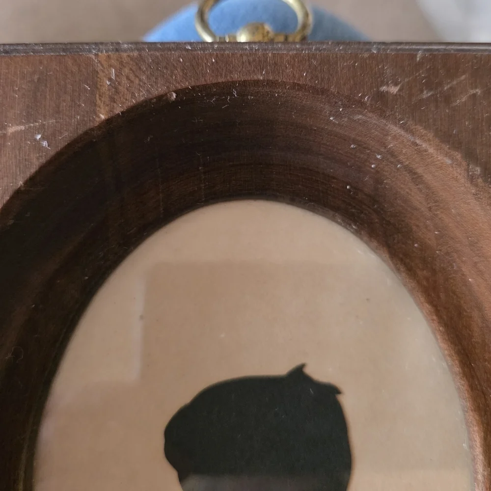 Vintage Child Silhouette Solid Cherry Wooden Frame Picture Farmhouse Decor Oval